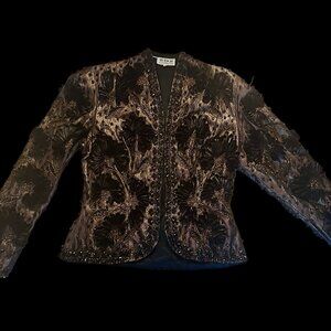 Black Tie, size 8 beaded jacket in bronze and black